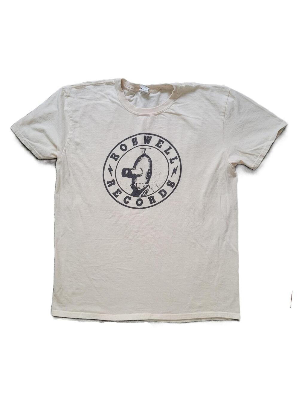 Roswell Records Men’s XL Graphic T-Shirt UFO Alien Indie Music Tee Cream